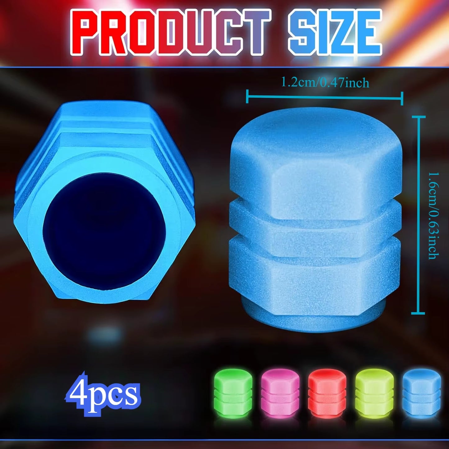 4 Luminous Tire Valve Caps, Fluorescent Valve Stem Covers, and Universal Car Tire Covers Are Suitable for Cars and Accessories